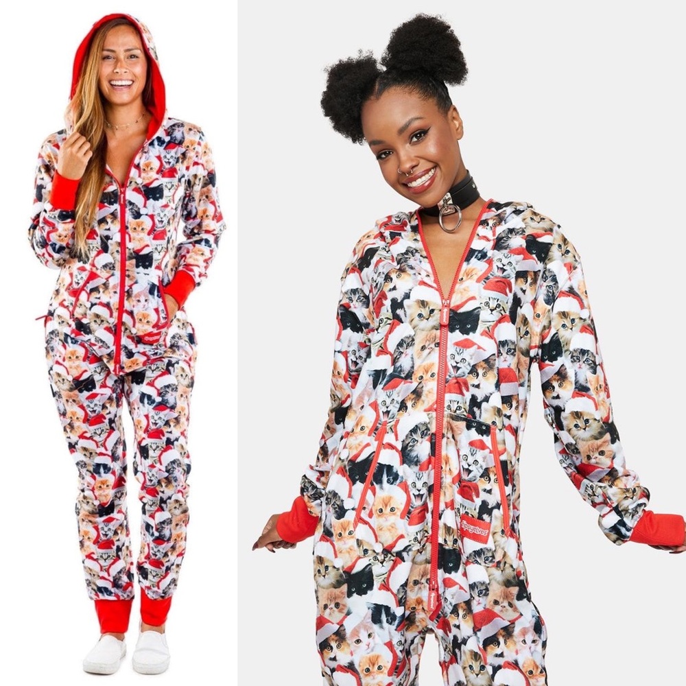Tipsy Elves Cat Jumpsuit Onesie Meowy Catmus Hooded Jumpsuit